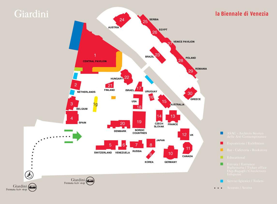 Bienal de venecia mapa Giardini plano de Venecia (Italia)