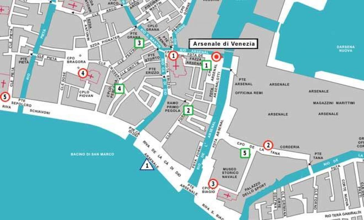 mapa de Venecia arsenale