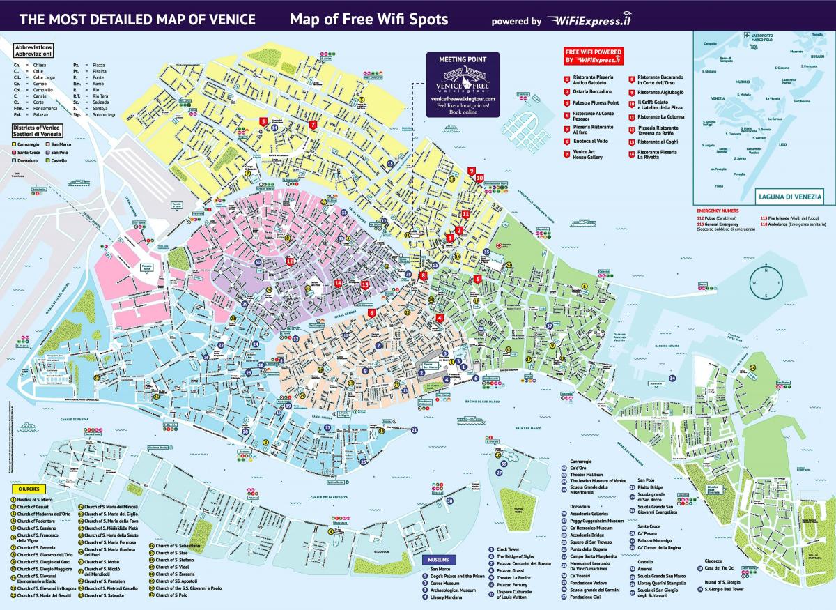 mapa de las atracciones de Venecia, italia