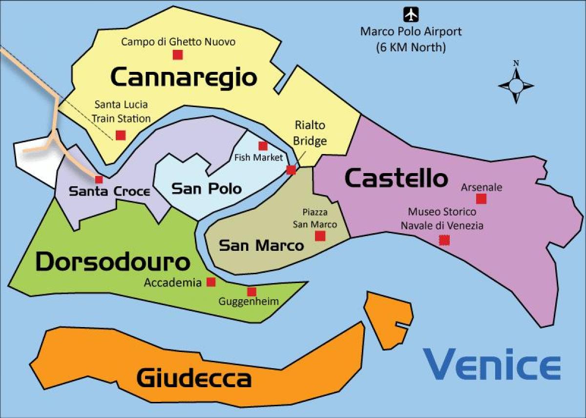 mapa de Venecia, italia distritos