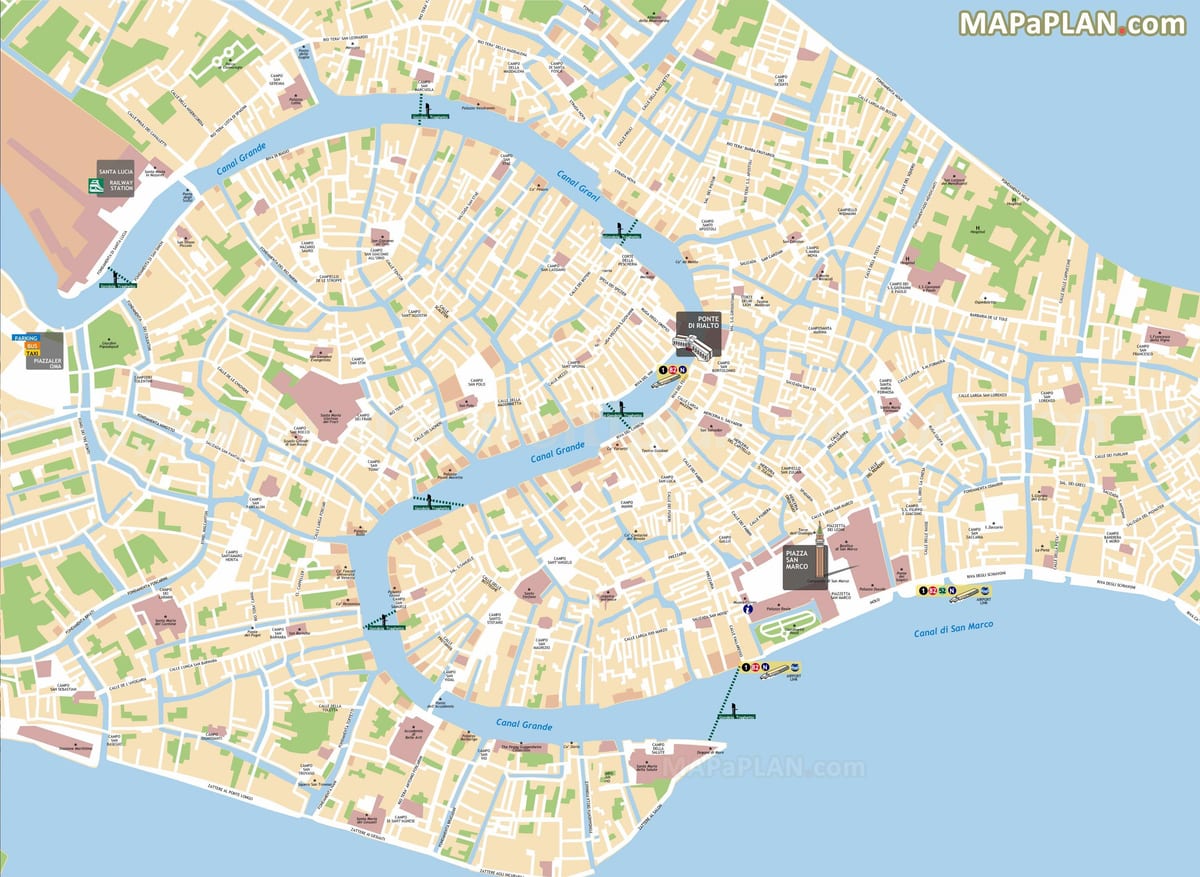 mapa de Venecia en góndola ruta